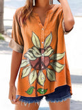 Women's Hippie Peace Sunflower Flower Art Print Casual Cotton And Line