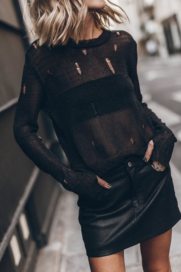 The Black Metallic Distressed Knitted Sweater