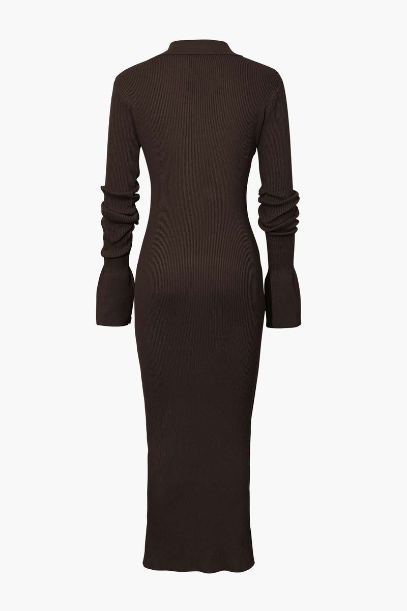 Color Shell Sleeve Ribbed Buttons Down Maxi Dress