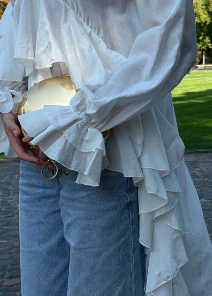 Cascade Drama - Long Ruffle High-low Blouse