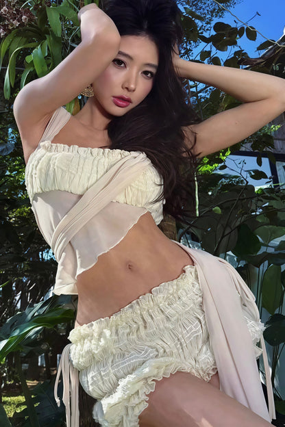 Seersucker Slim Cami Shorts Two Piece Set