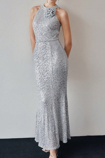 Halter Sequin Mermaid Maxi Dress