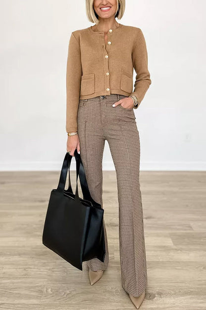 Button Down Pocketed Crop Outwear Cardigan