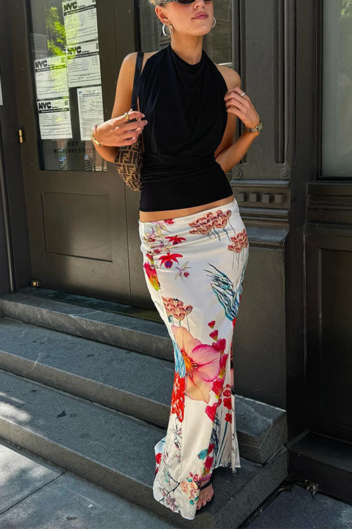 Print Satin Bodycon Maxi Skirt
