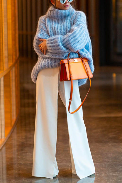 Moxidress Turtleneck Drop Shoulder Fluffy Pullover Sweater