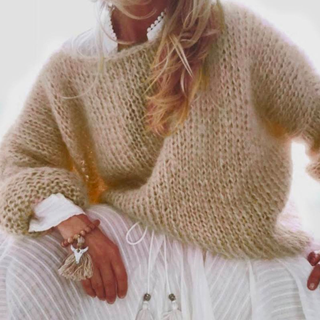 Moxidress Boat Neck Fluffy Knitting Sweater