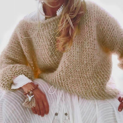 Moxidress Boat Neck Fluffy Knitting Sweater