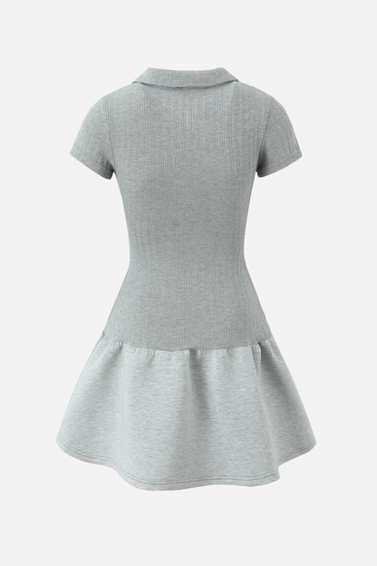 Polo Collar Short Sleeve Knit Mini Dress