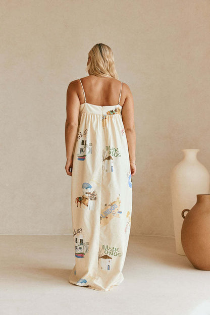 Spaghetti Strap Linen Vacation Maxi Dress