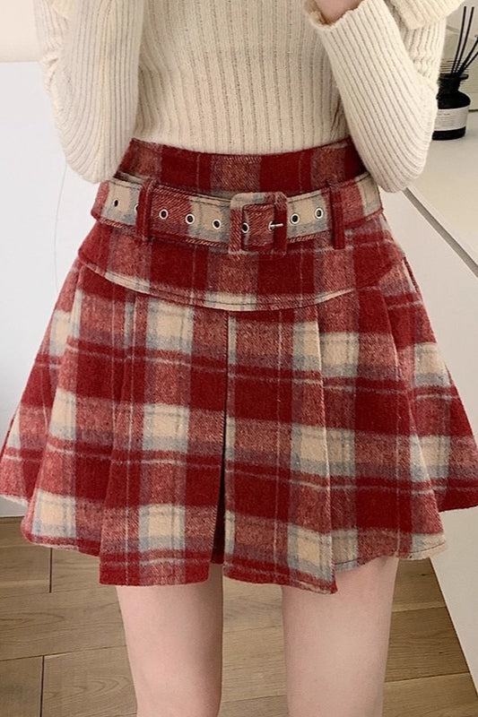 Wool Plaid Pleated Skirt