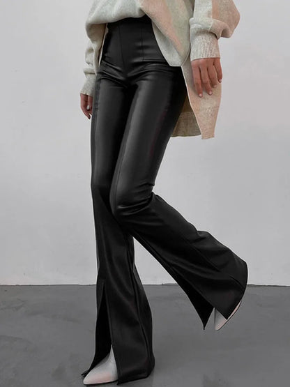 Pu Split Pants Hihg Wasit Slim Bottoms Bodycon Street All Match Long Pant Femme Summer