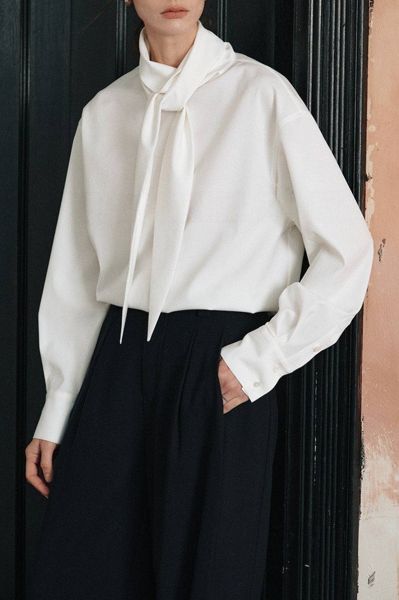Lightweight Draped Tie Neck Blouse