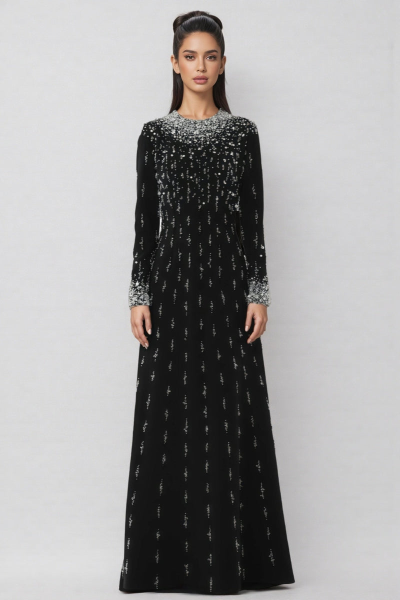 Jarety Long Sleeve Beaded Maxi Dress