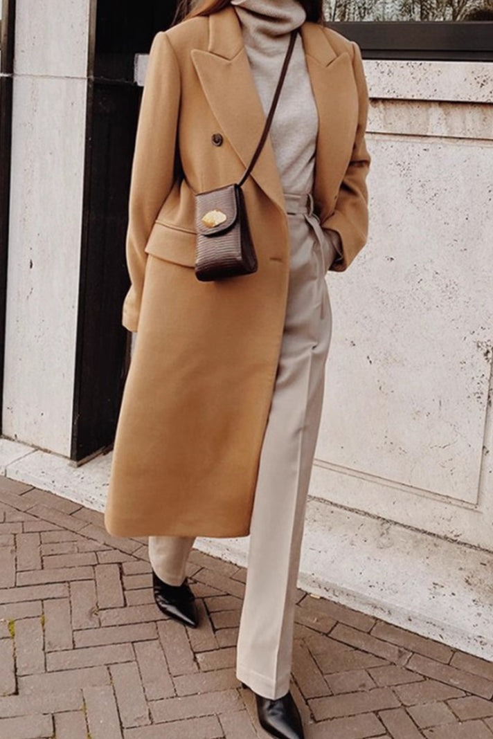 Color Double Breast Lapel Overcoat