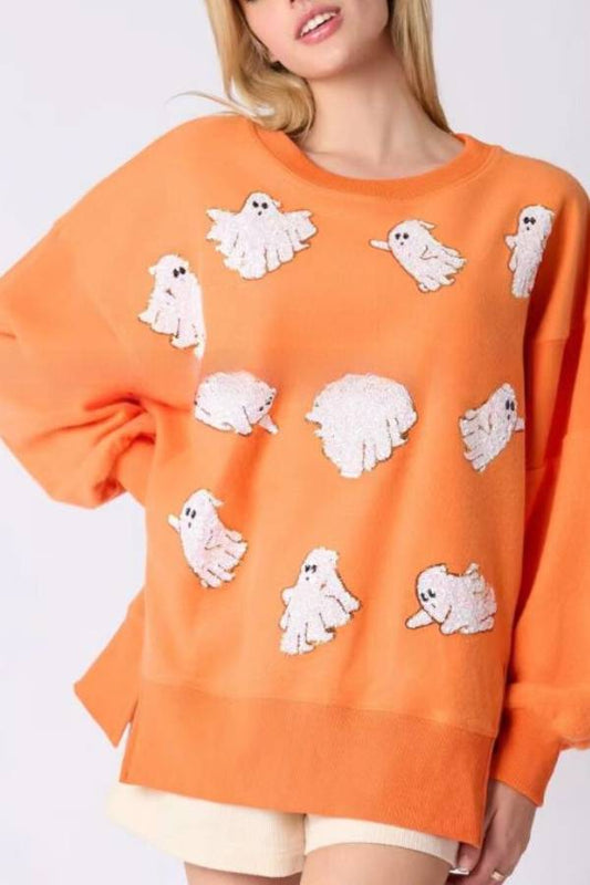 Halloween Ghost Sequin Top Loose Sweatshirt