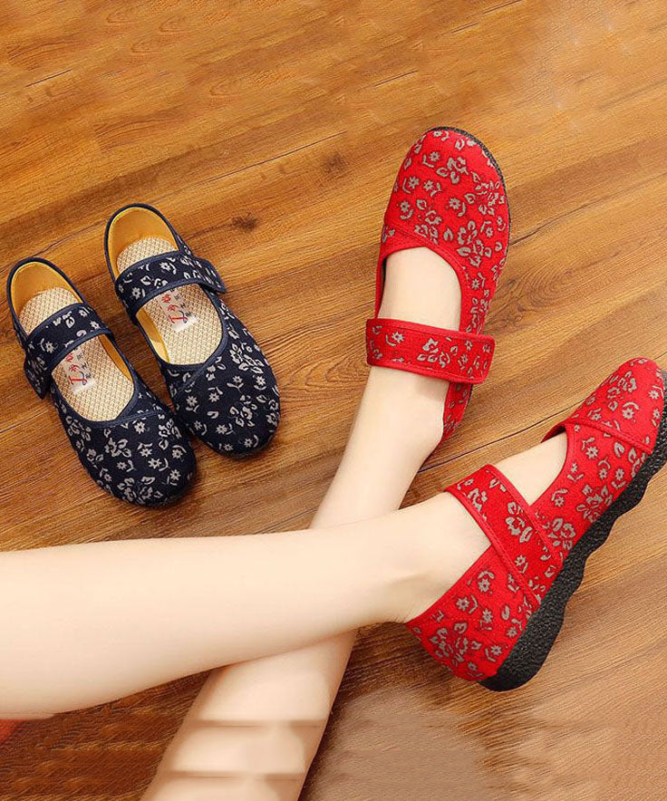 Print Cotton Fabric Flat Shoes for Buckle Strap Flat Shoes for