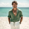 Men's Casual Fashion Solid Color Cotton And Linen Basic Shirt elevenforest