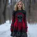 Comstylish Vintage Celtic Skull Gradient Cozy Knit Sweater Dress