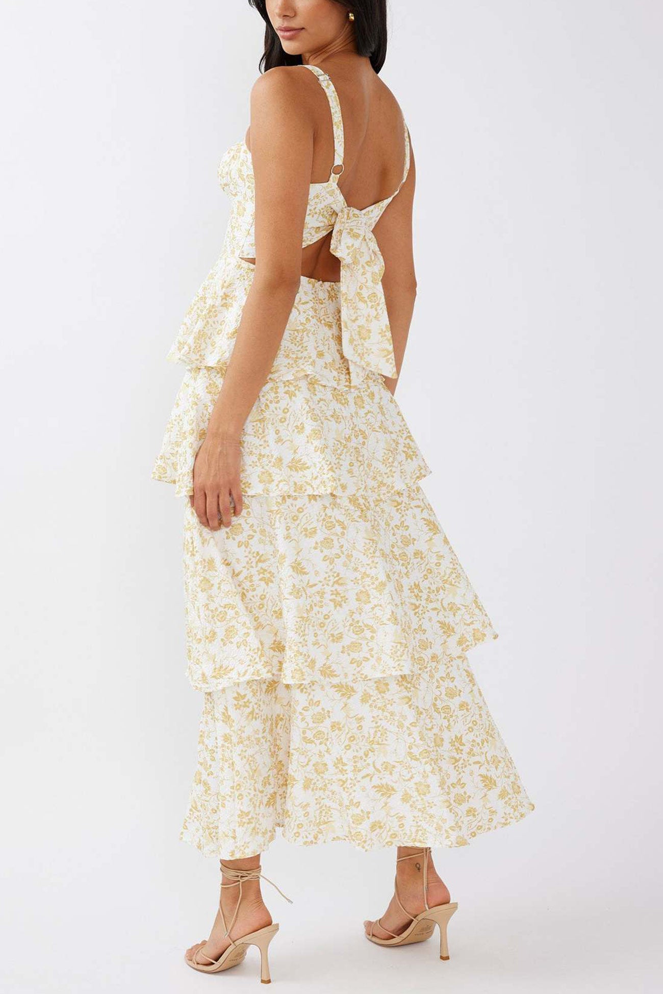 Print Tie-up Tiered Midi Dress