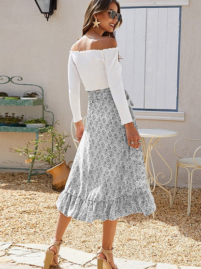 Ditsy Tie Side High Low Skirt