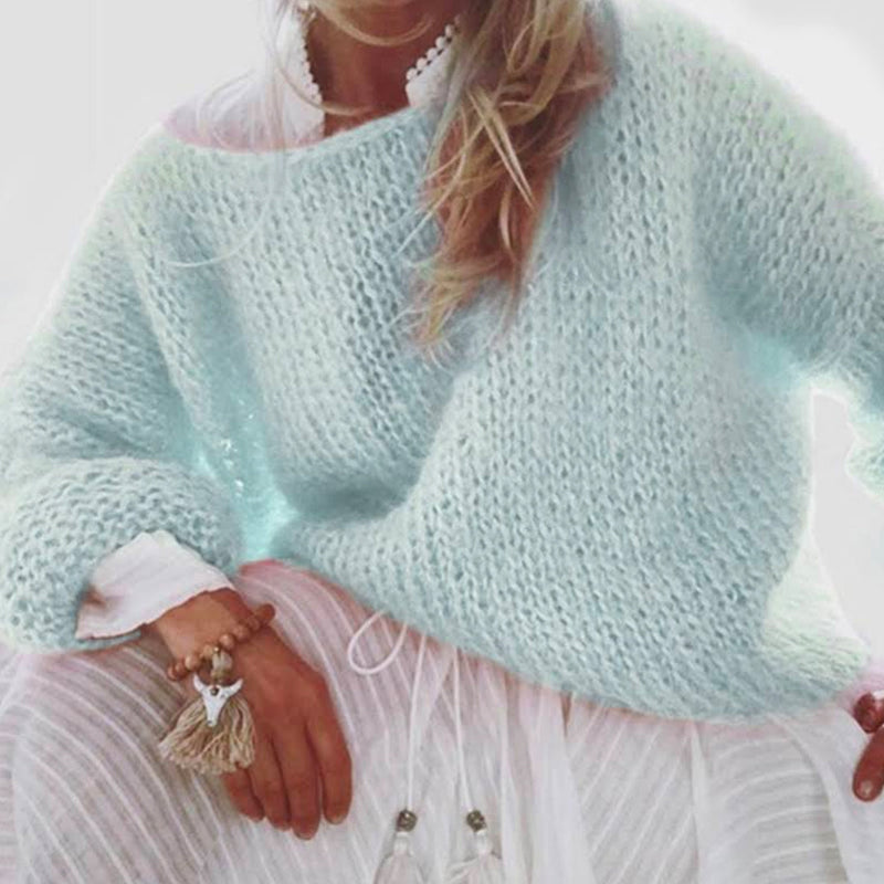 Boat Neck Fluffy Knitting Sweater