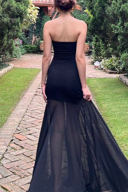 Moxidress Strapless Mesh Splice Bodycon Maxi Dress