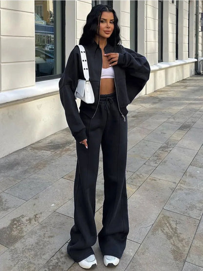 Autumn 2 Piece-set Tracksuit Trousers Outfits Female Slim High Waist Drawstring Clothes Loose ’s Pants Sets