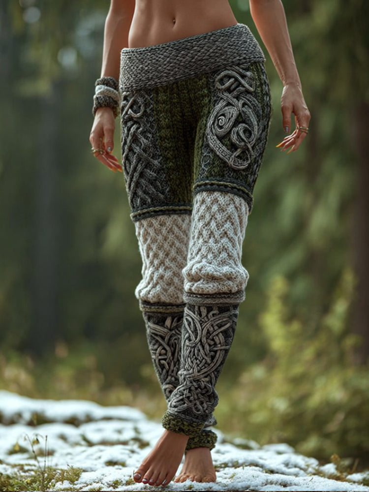 Women's Viking Style Celtic Knot Patchwork Contrast Color Comfortable Pants elevenforest