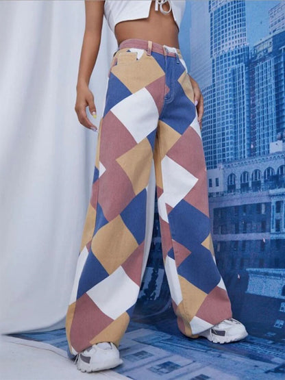 Argyle Plaid Straight Pants High Waist Jeans Y2k Harajuku Aesthetic Trousers Checkered New