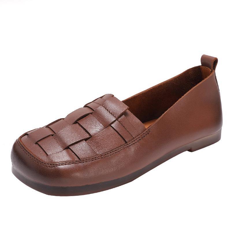 Chocolate Genuine Leather Flat Feet Shoes Penny Loafers