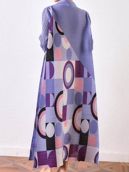 Loose Geometric Printed Pleated Midi Dress