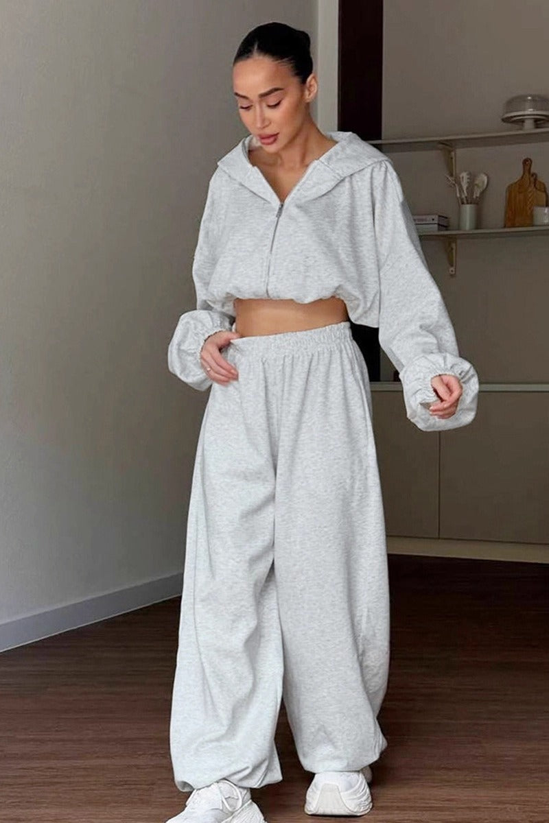 Loose Fit Hoodie Cinched Waist Jogger Pants Set