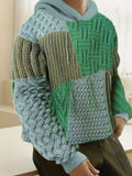 Fringed Knit Pattern Patchwork Men's Hooded Sweater artswardrobe