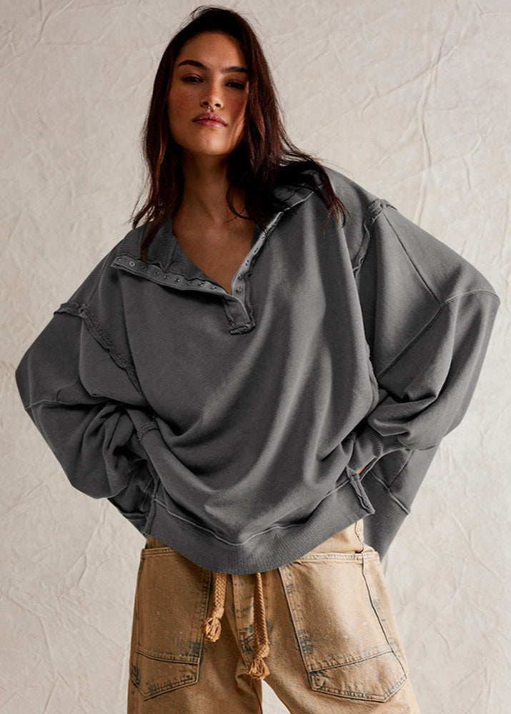 Harborline - Oversized Snap Collar Sweatshirt