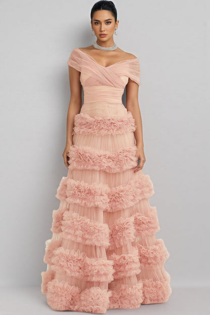 Quinly Pink Tiered Maxi Dress