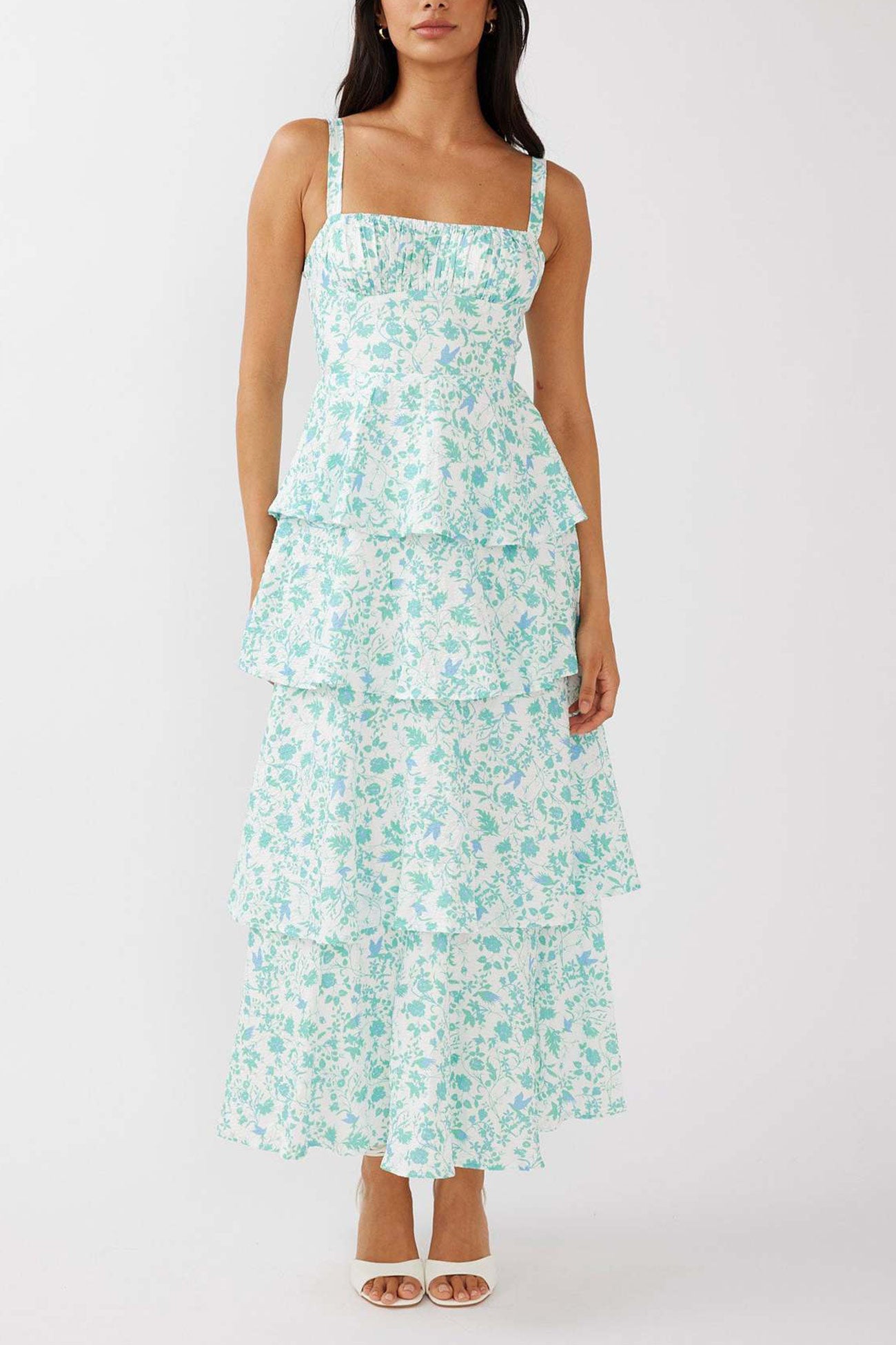 Print Tie-up Tiered Midi Dress