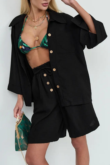 Color Shirt Single-breasted Bermuda Shorts Set