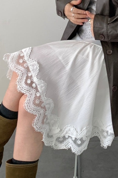 Fashionable Asymmetrical Lace Panel Midi Skirt
