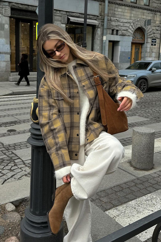 Loose Plaid Wool Coat