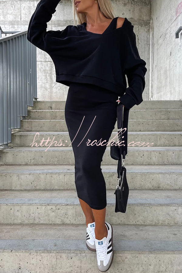 Around the World Hooded Sweatshirt and Slip Maxi Skirt Two Piece Set