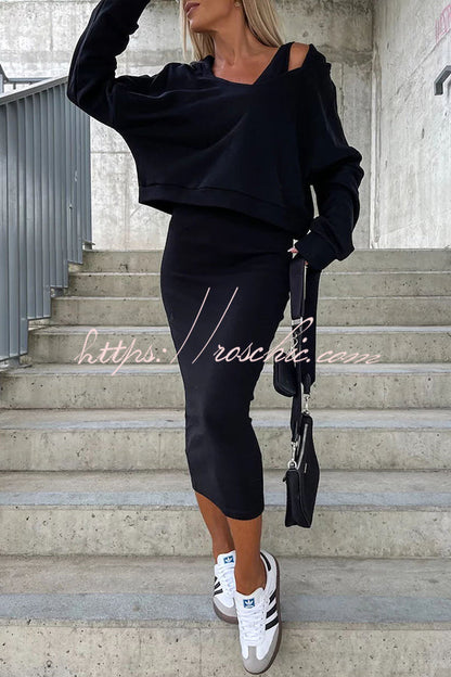 Around the World Hooded Sweatshirt and Slip Maxi Skirt Two Piece Set