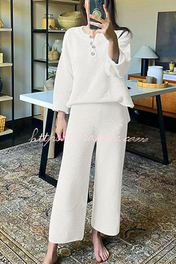 Heather Hailey Color Button V Neck Top and Pant Two Piece Set