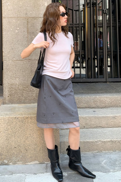 Embroidered Mesh Mini Skirt