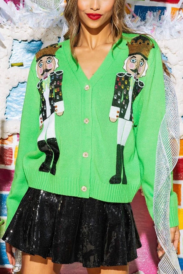 Christmas Nutcracker Sequined Knitted Cardigan