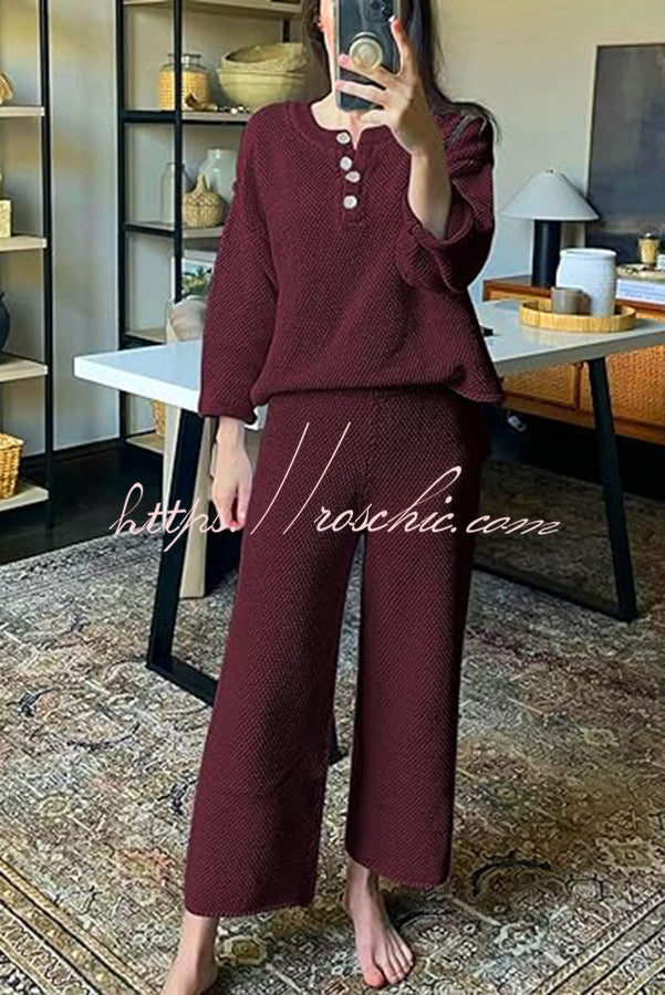 Heather Hailey Color Button V Neck Top and Pant Two Piece Set