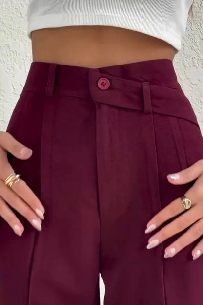 Button High Waist Long Fluid Pants