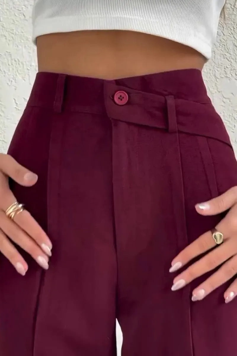 Button High Waist Long Fluid Pants
