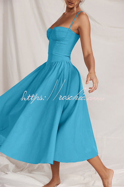 Color Buttonless Bandeau Side Pocket Midi Dress