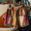 Countryside Style Collection Classy Patchwork Floral Pattern Art Linen Shorts elevenforest