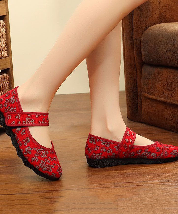 Print Cotton Fabric Flat Shoes for Buckle Strap Flat Shoes for